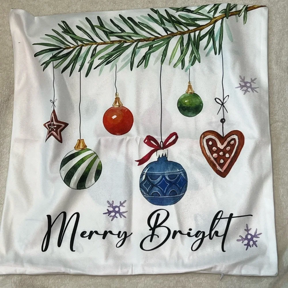 Christmas Pillowcase Merry and Bright 17.7*17.7 In Linen Blend Pillow Cover